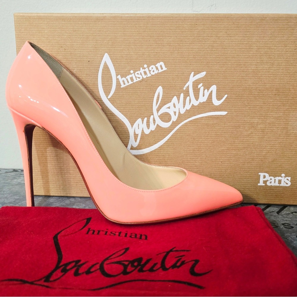 Christian Louboutin Pigalle Follies 100 Patent Flamingo Pink Pumps 37.5